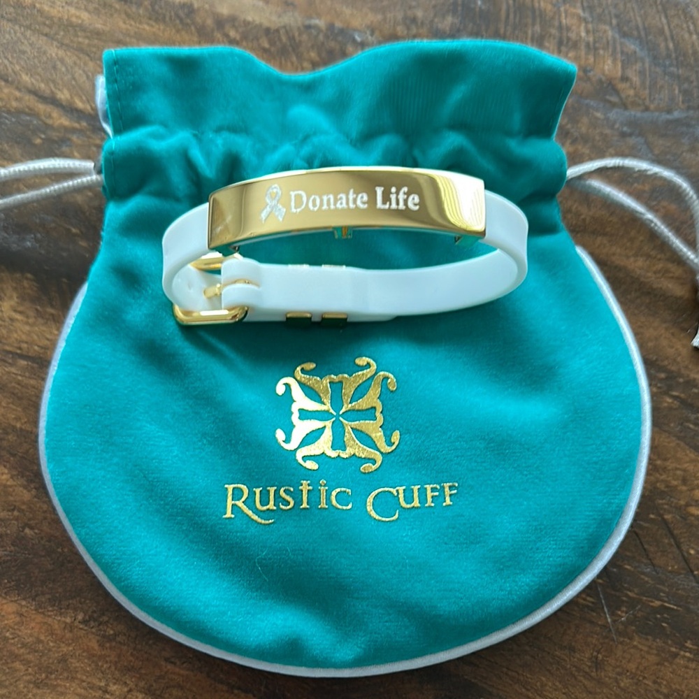 NEW Rustic Cuff Gold and White 'Donate Life' Bracelet NEW AND NEVER WORN!